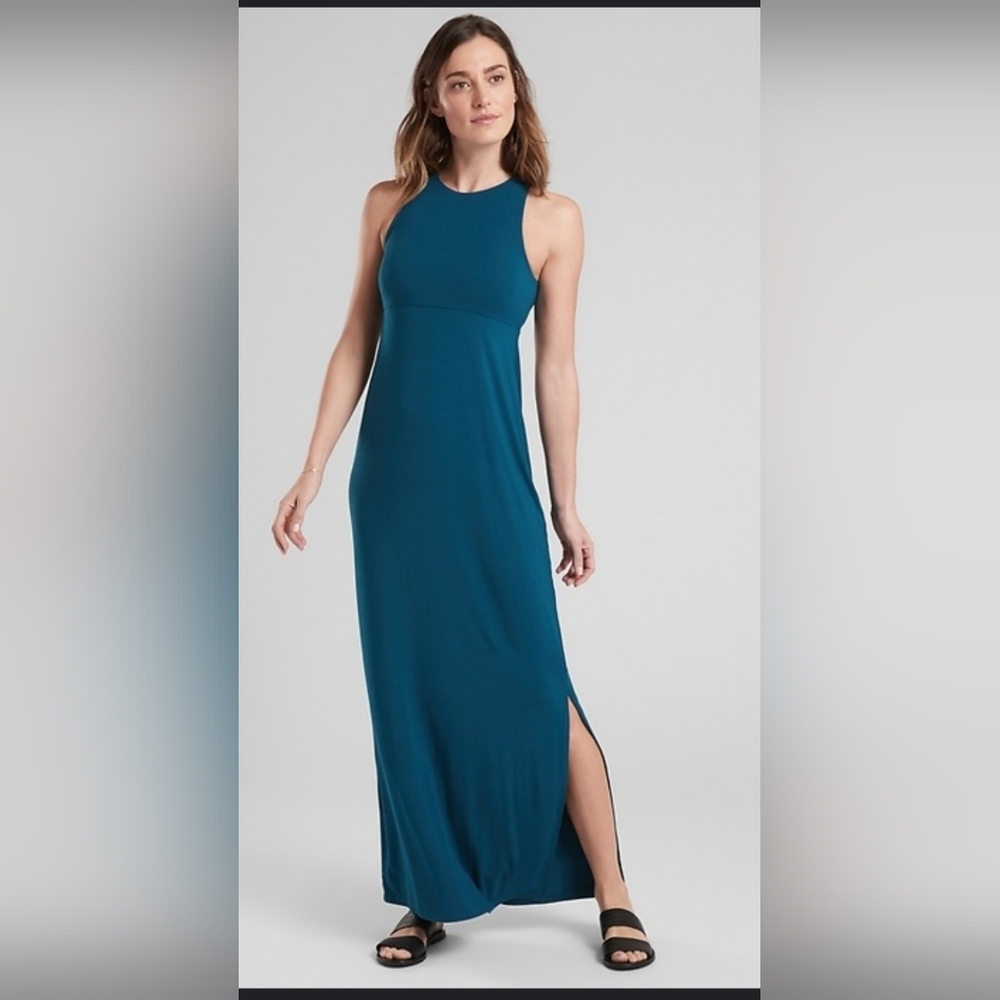 Athleta Teal Maxi Tank Dress with Side Slit